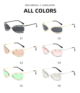 Detailed grid view showcasing six colorful Y2K oval sunglasses with sleek metallic frames