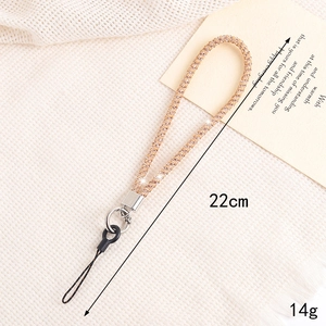 Champagne gold rhinestone mobile strap with metal clasp, 22cm long and 14g lightweight