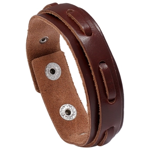Vintage multilayer brown woven leather bracelet for men with adjustable metal snap buttons
