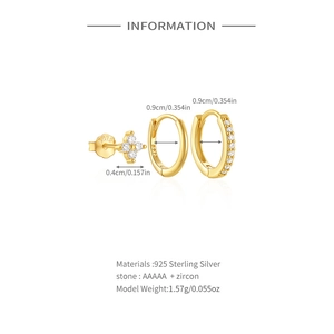 Detail of S925 sterling silver gold earrings set with AAAAA zircon stones and hallmarks