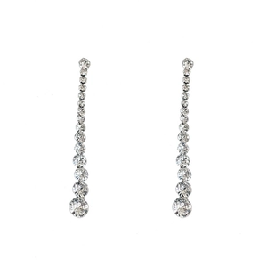 Elegant long silver tassel earrings with sparkling rhinestones on a white background