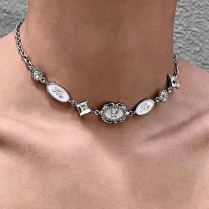 Butterfly Pendant Necklace Alloy Rhinestone Retro Punk Choker For Women Vintage Enamel Sweet Cool Jewelry Accessory