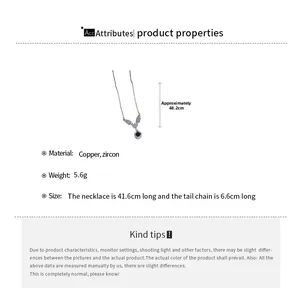 Specifiche dettagliate della collana in zircone con misure di catena e ciondolo