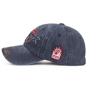 Casquette de baseball délavée bleu marine avec broderie NYR et bord de visière en cuir