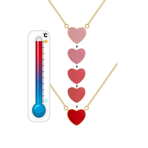Temperature-sensitive color-changing heart necklace with golden chain showing color gradient
