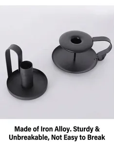 Macro view of matte black iron alloy candle holders showcasing durable metal texture