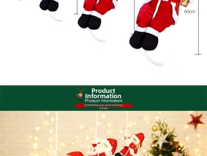 Détail du Père Noël grimpeur de 60 cm avec costume en velours rouge et sac cadeau doré