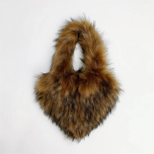 Close-up of heart-shaped faux fur shell bag with realistic brown gradient texture