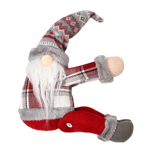 Christmas gnome plush doll with red plaid body and grey knitted hat for holiday decor