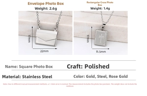 Polished stainless steel heart locket pendants with detailed dimensions and weights