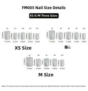 Size chart showing XS, S, M dimensions for cat eye gradient press-on nails with glitter