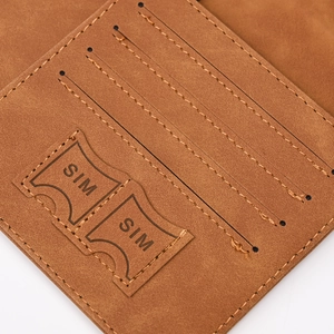 Brown RFID PU leather passport wallet with multi-card slots and dedicated SIM card holders