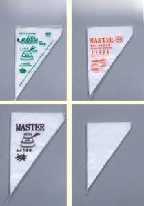 Detailed comparison of thick disposable pastry bags in four distinct styles and sizes