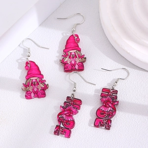Rosa Schleife Gnom und HOPE Acryl-Ohrhänger für Brustkrebs-Bewusstsein Set