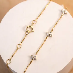 Minimalist S925 sterling silver 18K gold plated clover bracelet with sparkling zircons