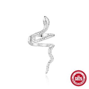 Minimalist S925 sterling silver snake wrap ring with detailed scale texture carving