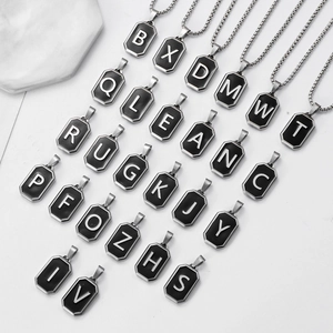 Stainless Steel Initial Letter Pendant Necklace Black Square Octagon Personalized Fashion Jewelry For Men Women