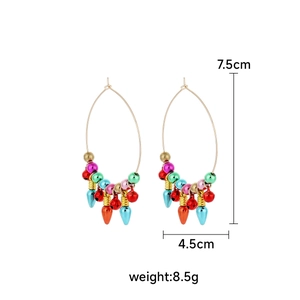 Detailed size view of colorful Christmas bulb earrings with 7.5cm length and 8.5g weight