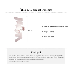 Pink chiffon flower ribbon necklace with crystal details and fabric material specs
