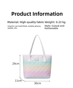 Size chart for gradient quilted tote bag showing dimensions 30x29x11cm and large capacity