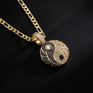 18K gold plated necklace with Yin Yang pendant paved in black and white zircon