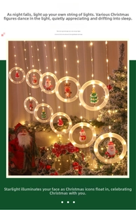 Detail of Christmas LED ring lights featuring 3D Santa, deer, and snowman figurines