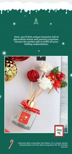 Detailed Christmas reed diffuser set with festive Santa label and decorative white flower sticks