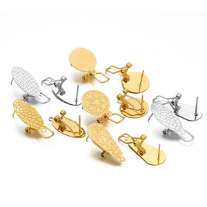 Assorted geometric stainless steel earring bases in gold and silver with textured patterns
