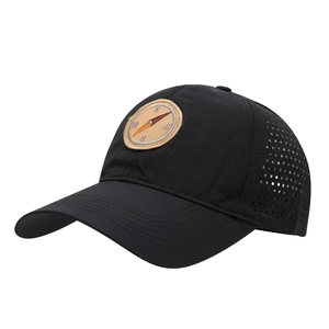 Quick-dry black baseball cap with compass logo and laser-cut side vents for outdoor sports