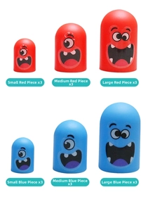 Educational Gobblet Gobblers game pieces in red and blue colors, available in three sizes