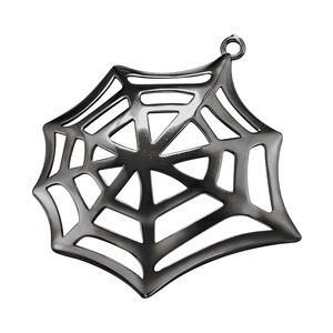 Close-up of black spider web pendant with metallic finish for Halloween jewelry designs