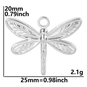 Detailed size chart of the stainless steel dragonfly pendant with weight and dimensions