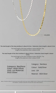 Detailed size specifications for S925 silver disc necklaces in gold and silver options