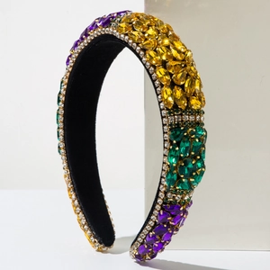 Baroque padded headband featuring colorful rhinestones and velvet base for party wear