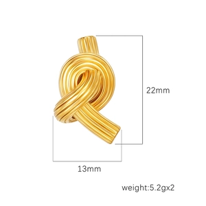 Polished 18K gold plated twisted knot earrings for women with detailed size measurements