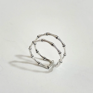 925 sterling silver bamboo style double-layer open ring with retro vintage finish