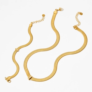 Französisches Vintage Gold Edelstahl Schlangenkette Halskette und Armband Schmuck-Set