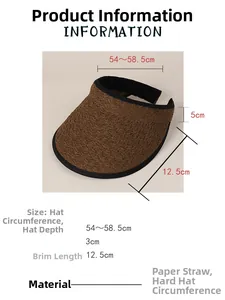 Size chart showing 54-58.5cm circumference and 12.5cm brim for the braided sun visor hat