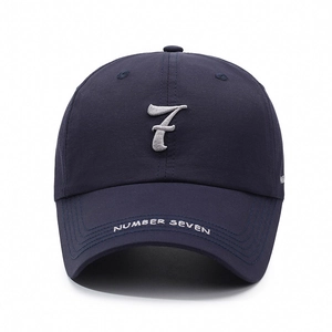 Men's navy blue quick-dry baseball cap with silver number 7 embroidery and sun visor