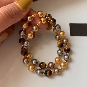 Bracelet Perlé En Pierre Oeil De Tigre Et Imitation Künstliche Perle Pour Femme Avec Fermoir Magnétique Style Français Bijoux