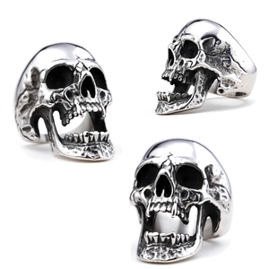 Skull Head Ring Stainless Steel Zombie Gothic Punk Biker Polished Oxidized Black Jewelry For Men