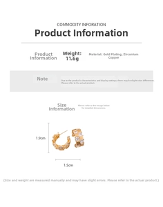 Détails des boucles d'oreilles C plaquées or 18k avec zircons carrés brillants