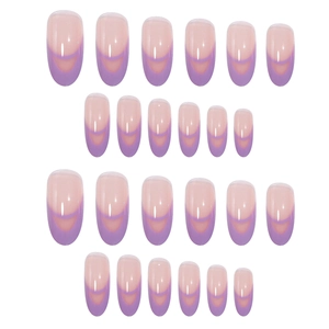 Lavender minimalist double French manicured artificial press-on nails in long round shape