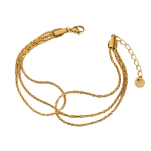 Three-layer gold stainless steel chain bracelet with lobster clasp and adjustable link