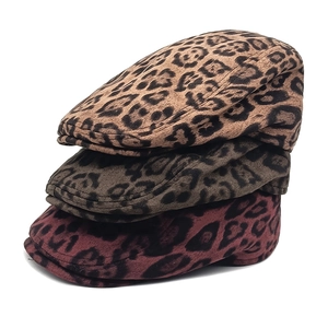 Leopard Print Suede Beret Hat Vintage Flat Cap Warm Fashionable Newsboy Accessory For Women Retro Literary Style