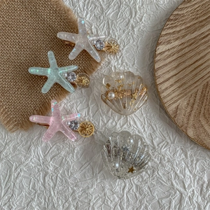 Cute starfish and shell hair clips with rhinestones and pearls for girls