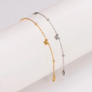 Minimalist stainless steel butterfly anklets in gold and silver finish with crystal charms