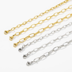 Minimalist titanium steel paperclip chain necklace in gold and silver with lobster clasp
