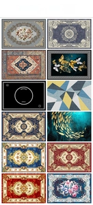 Collage of 12 patterns of absorbent non-slip bathroom mats with various artistic designs