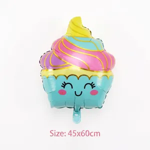 Ballon cupcake souriant en aluminium pour fête d'anniversaire bleu et rose, 45x60cm